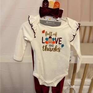 White and Burgundy Baby Girl Thanksgiving with Bow